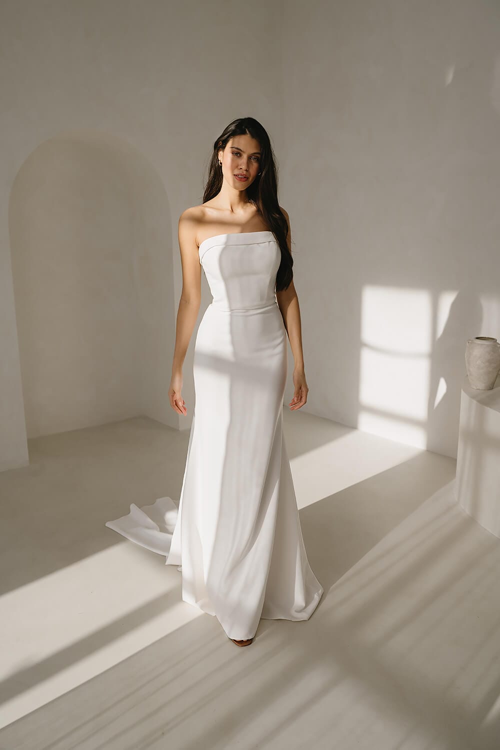 sachin and babi light blue dress Elegant A-Line V-Neck Satin Simple Wedding Dress with Split DTW231 –  DressTok.co.uk main image 1